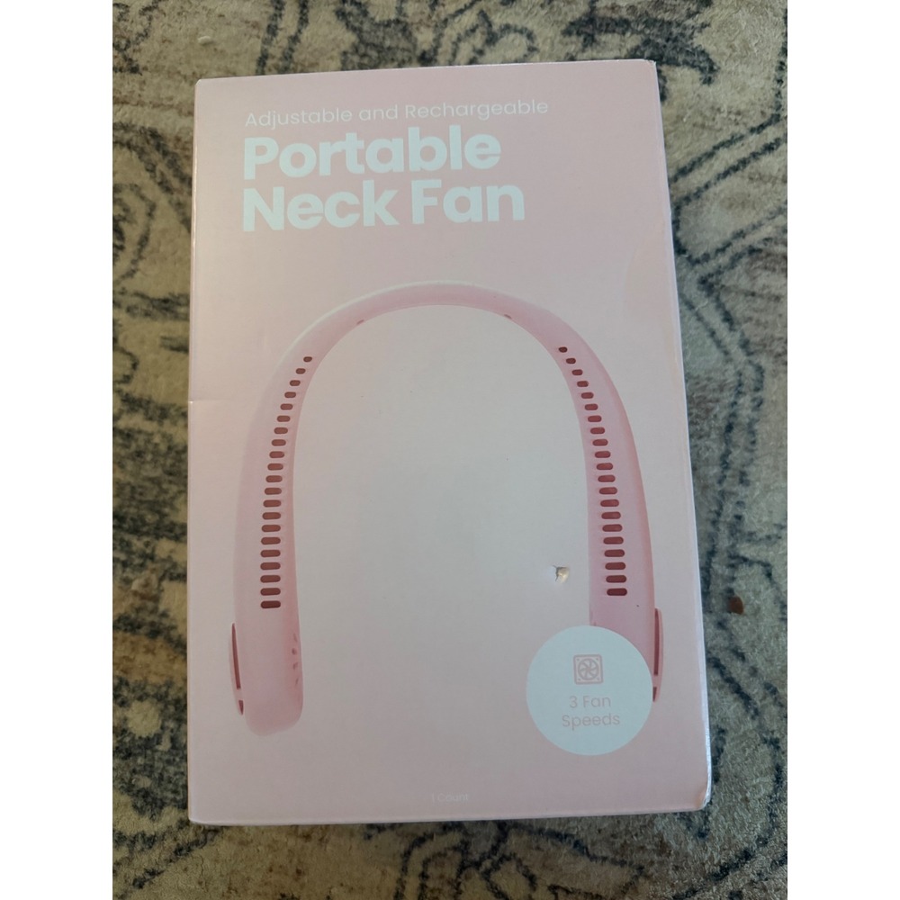 Portable Neck Fan Adjustable Rechargeable 3 Speeds Pink Hands Free Personal Fan